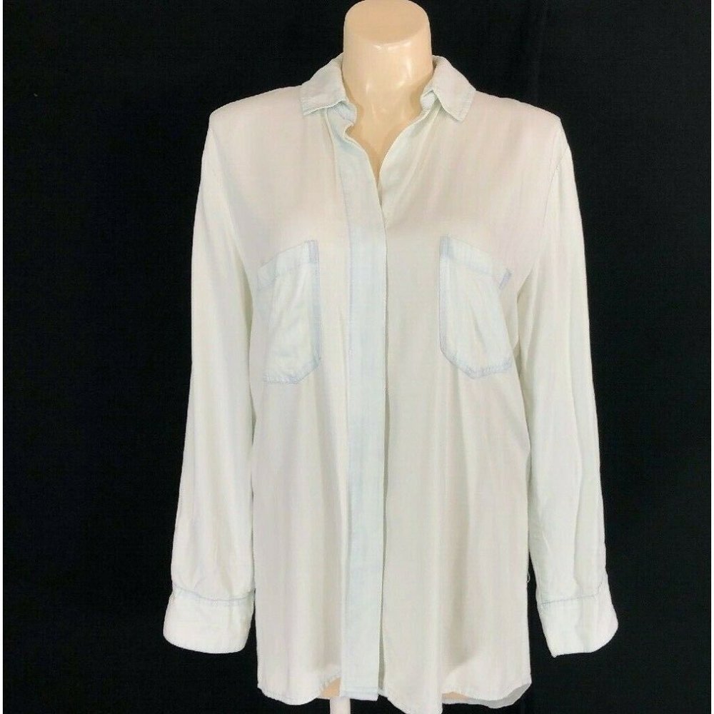 Easel M Oversize Shirt Pale Blue Chambray Legging Top Split Back Long Sl CUTE